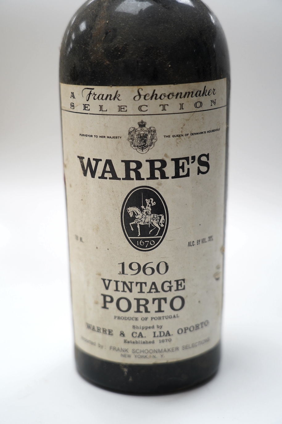 A Frank Schoonmakers Selection Warre’s 1960 Vintage bottle of port. Condition - fair.